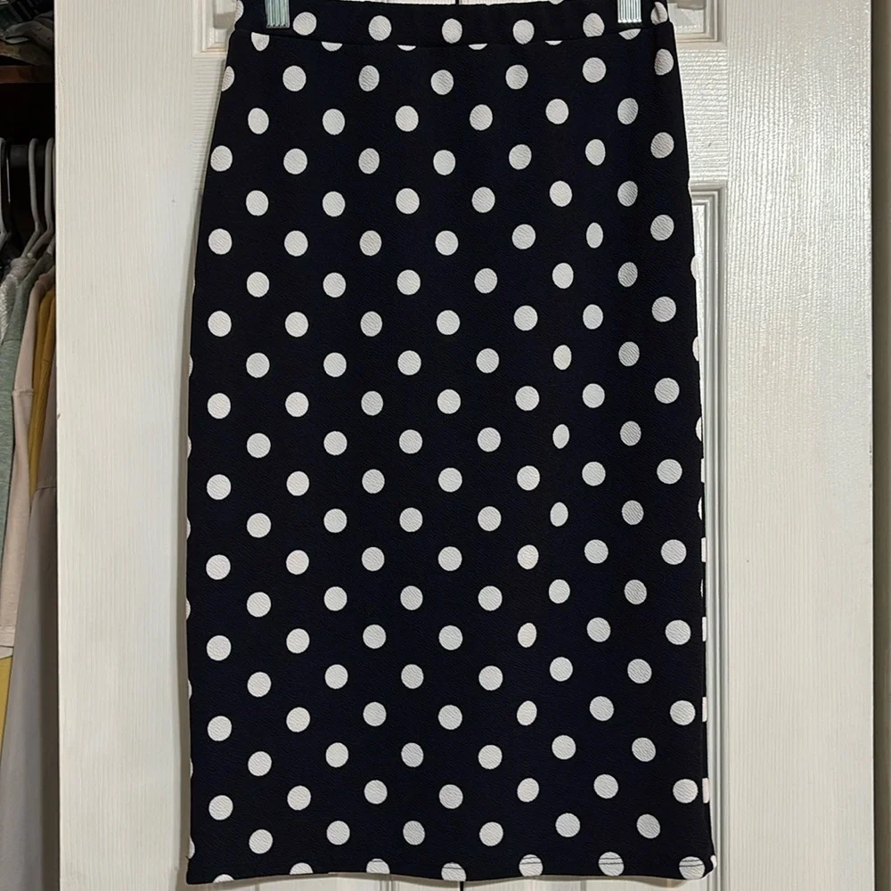 MOA Collection Women's Polka Dot Elastic Waistband Stretch Pencil Midi Skirt